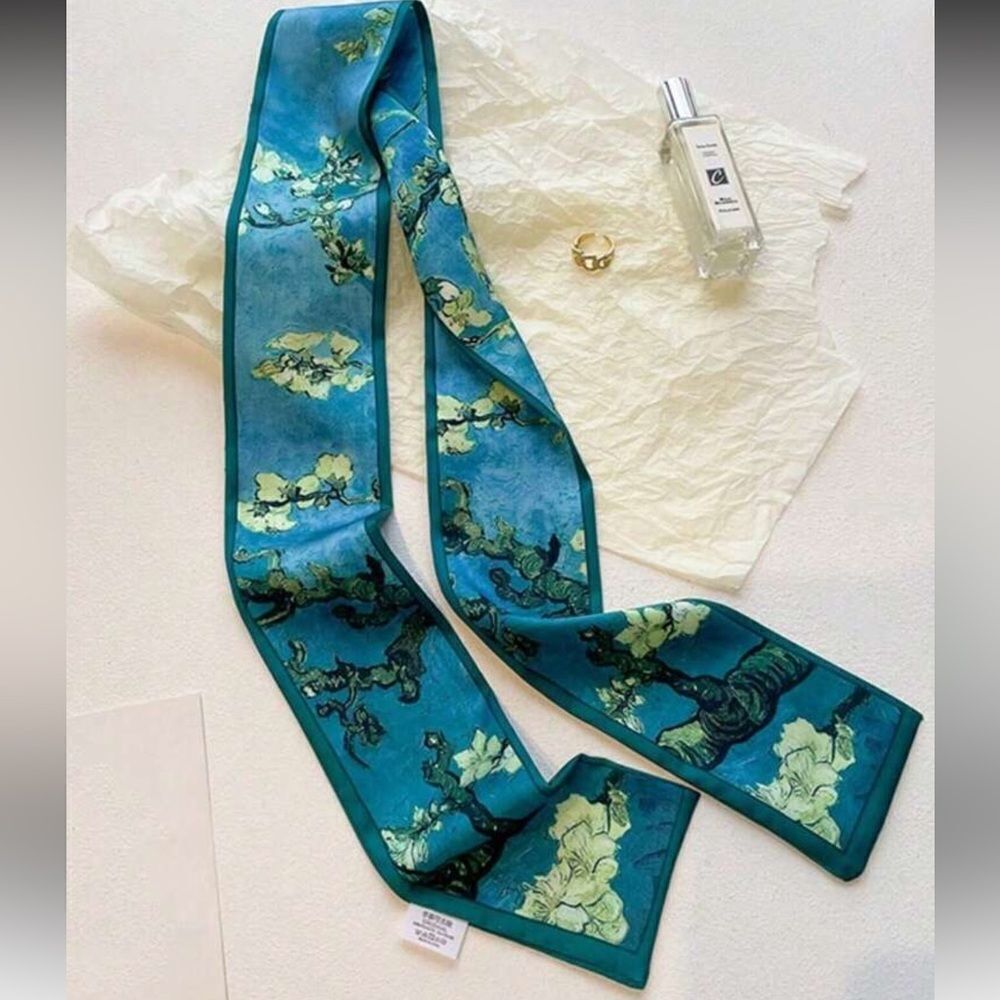 Floral Blue and Green Scarf A1195